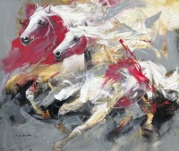 Shan Amrohvi, 30 x 36 inch, Oil on Canvas, Horse Painting, AC-SA-160